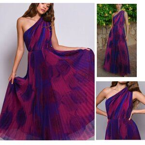 NWT HUTCH TARINA ONE SHOULDER FULL LENGTH GOWN IN PURPLE & RED COMBO ROSES